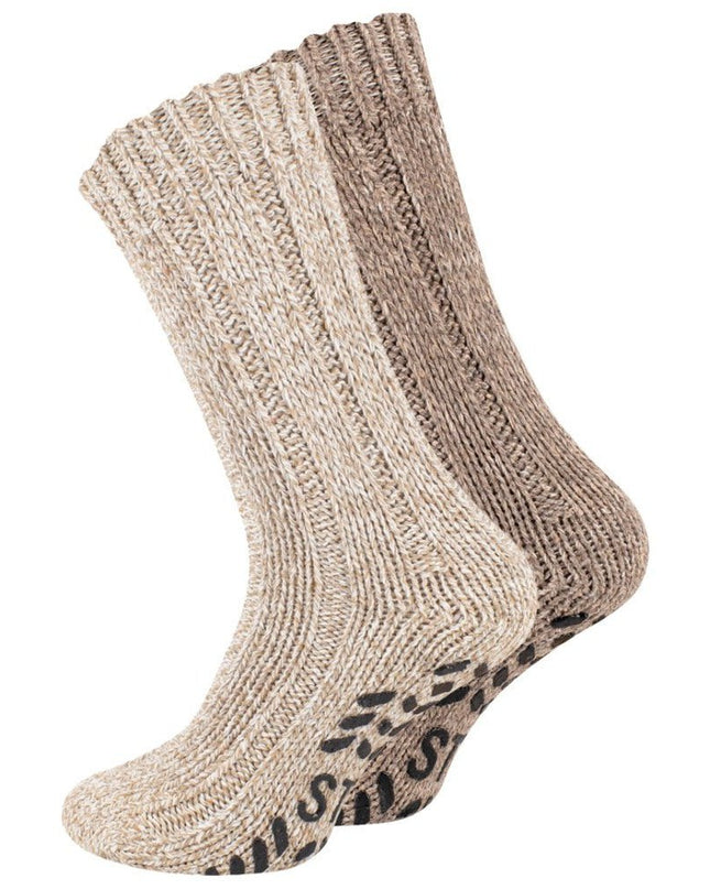 green-goose Noorse Wollen Sokken - Met Anti-Slipzool - 2 Paar - Bruin - 36% - unisex