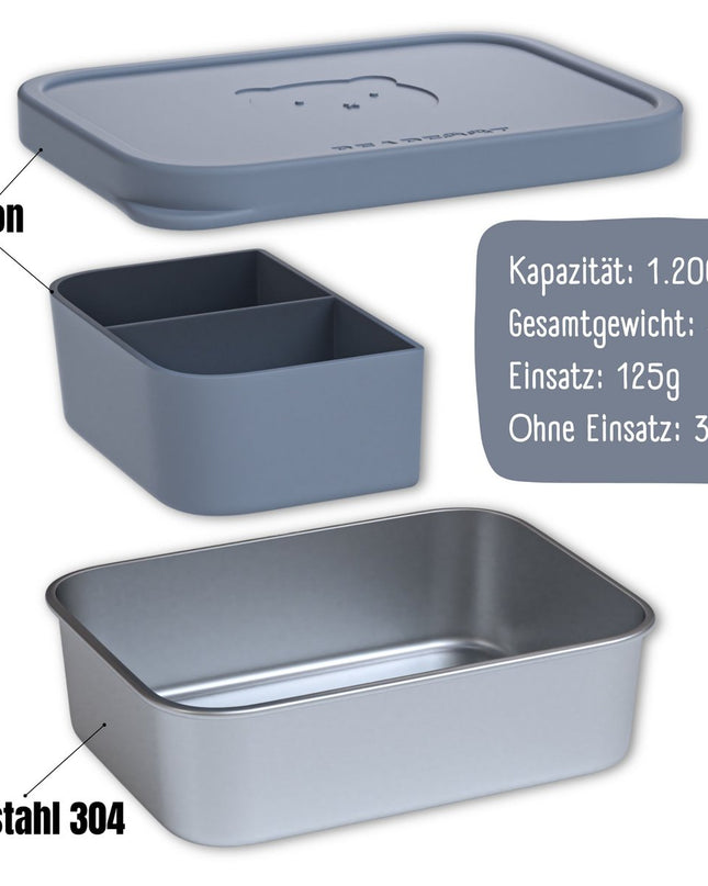 Lunchbox für Kinder, Edelstahl mit Silikoneinsatz – blau