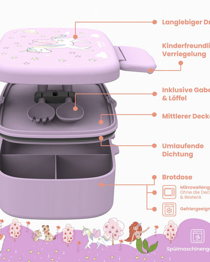 Children's lunch box with compartments, light and leak-proof - Unicorn