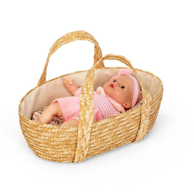 Rieten Poppenreiswieg / Mozes mandje met bedsetje 35cm