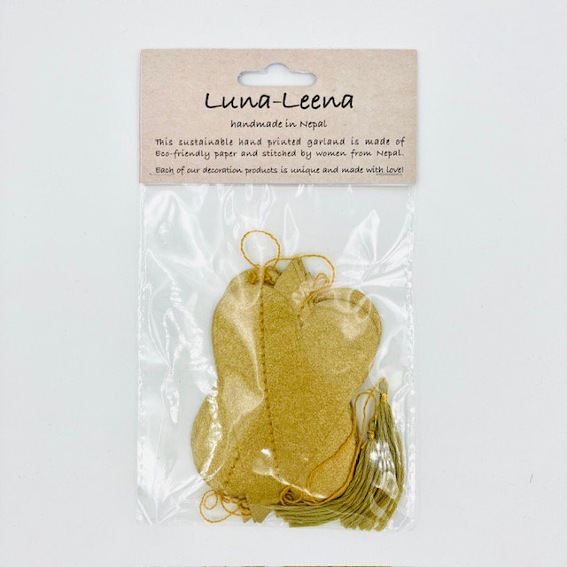 Luna-Leena slinger hart - ecopapier goud - wanddecoratie - L1,82cm - handgemaakt in Nepal