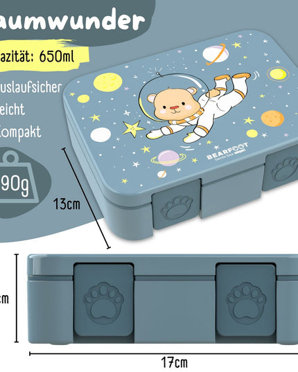 Sustainable Bento Lunch Box - with compartments, leak-proof, BPA-free - bear blue