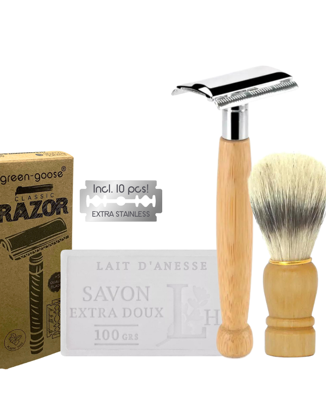green-goose Klassiek Scheermes met Scheerzeep en Scheerkwast - Bamboe