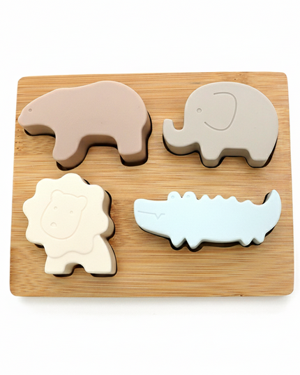Soft & Hard | Animal PUZZLE Bamboo & Silicone | Pastel  | Puzzel