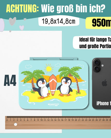Sustainable Bento Lunch Box COMPACT - with compartments, leak-proof, BPA-free - Penguin