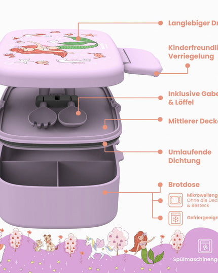 Lunchbox für Kinder mit Fächern, leicht und auslaufsicher – Meerjungfrau