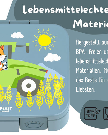 Nachhaltige Bento COMPACT Lunchbox – mit Fächern, auslaufsicher, BPA-frei – Tractor