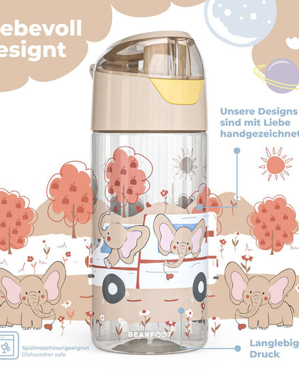 Children's water bottle, lightweight water bottle - elephants