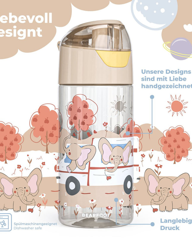 Children's water bottle, lightweight water bottle - elephants