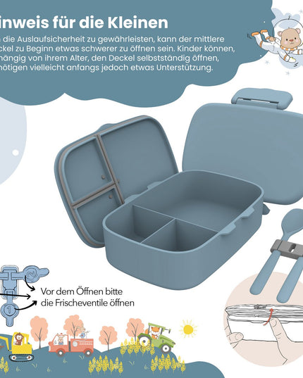 Kinder-Lunchbox mit Fächern, leicht und auslaufsicher – blau