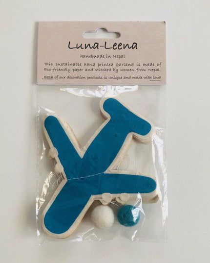 Luna-Leena slinger vliegtuig ecopapier blauw wanddecoratie - L1,82cm - handgemaakt in Nepal