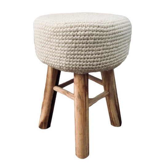 Luna -Leena kinderkruk met een wollen deksel Off -White - Sheep Wool & Wood - Hand Haak in Nepal
