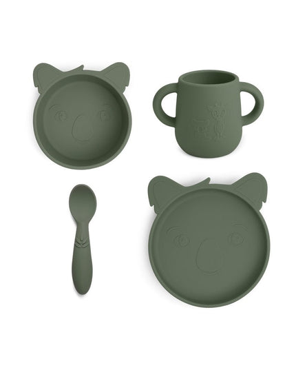 Lykke siliconen dinerset 4-pack Koala - – Bord, Diep Bord, Kop & Lepel, Stoffig Groen
