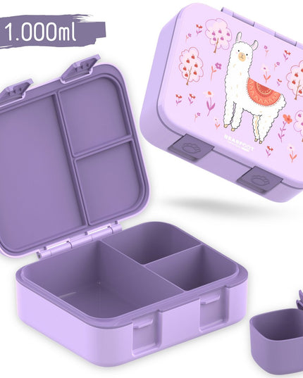 Nachhaltige Bento-Lunchbox COMPACT – mit Fächern, auslaufsicher, BPA-frei – Lama Lila