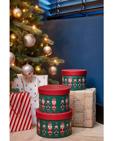 Opbergdoos Notenkraker - Set van 3 - H14 x Ø21 cm - FSC Mix - Papier - Groen kerst 2025