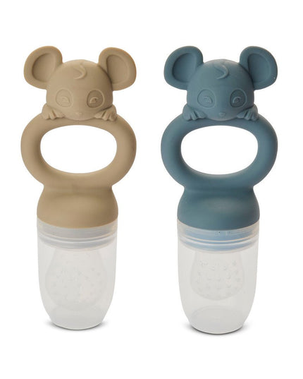 Lauge siliconen fruitfopspeen 2-pack - Veilig Leren Eten voor Baby’s, Bering Sea/Cobblestone, Siliconen, 4+ Maanden