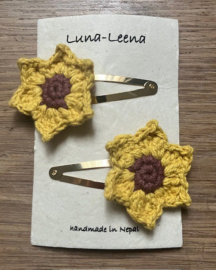 Luna -Leena haarspeldjes Sunflower (Set) - Geel - Organisch katoen - Handhaak in Nepal