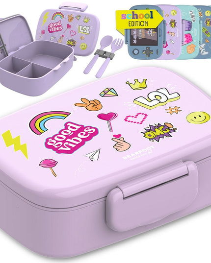 Kinder-Lunchbox mit Fächern, auslaufsicher – Aufkleber, lila