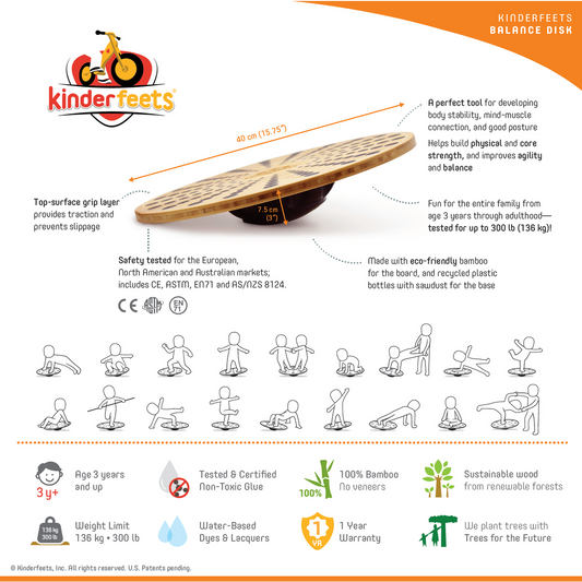Kinderfeets bamboe balansschijf balansbord rond - 40 cm
