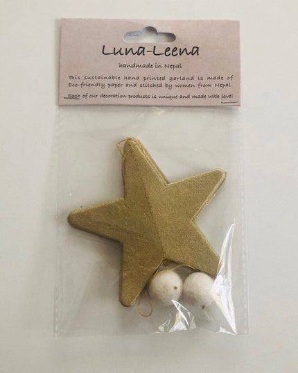 Luna-Leena sterrenslinger ecopapier goud wanddecoratie- L1,82 cm - handgemaakt in Nepal