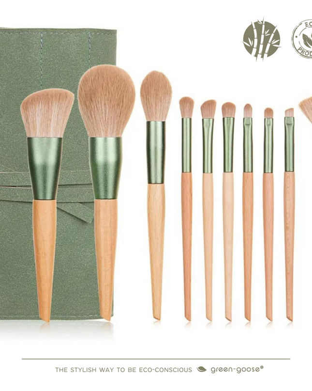 green-goose Make-Up Kwasten - 10 Stuks - in Suede Hoes