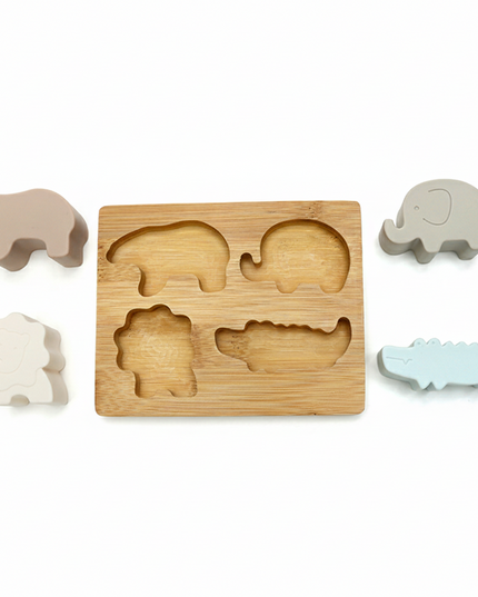 Soft & Hard | Animal PUZZLE Bamboo & Silicone | Pastel  | Puzzel