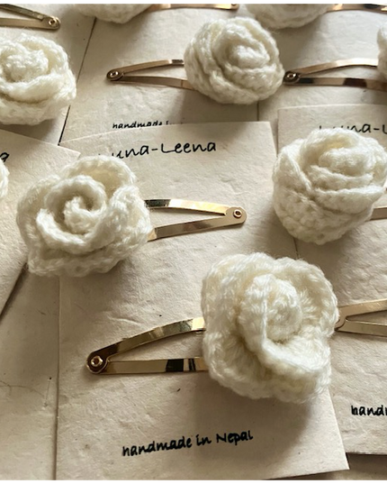 Luna -Leena haarspeldjes Rose (Set) - Off White - Soft Wol - Hand Haak in Nepal