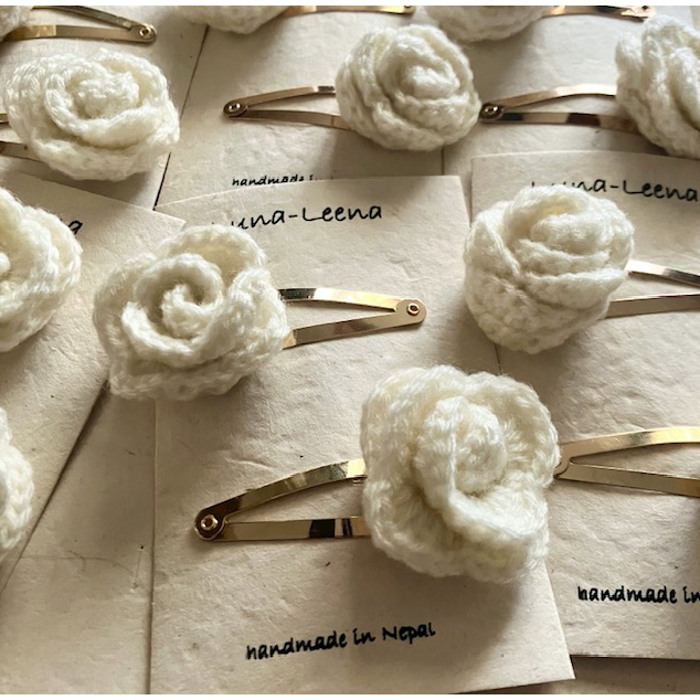 Luna -Leena haarspeldjes Rose (Set) - Off White - Soft Wol - Hand Haak in Nepal