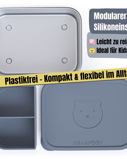 Lunchbox für Kinder, Edelstahl mit Silikoneinsatz – blau