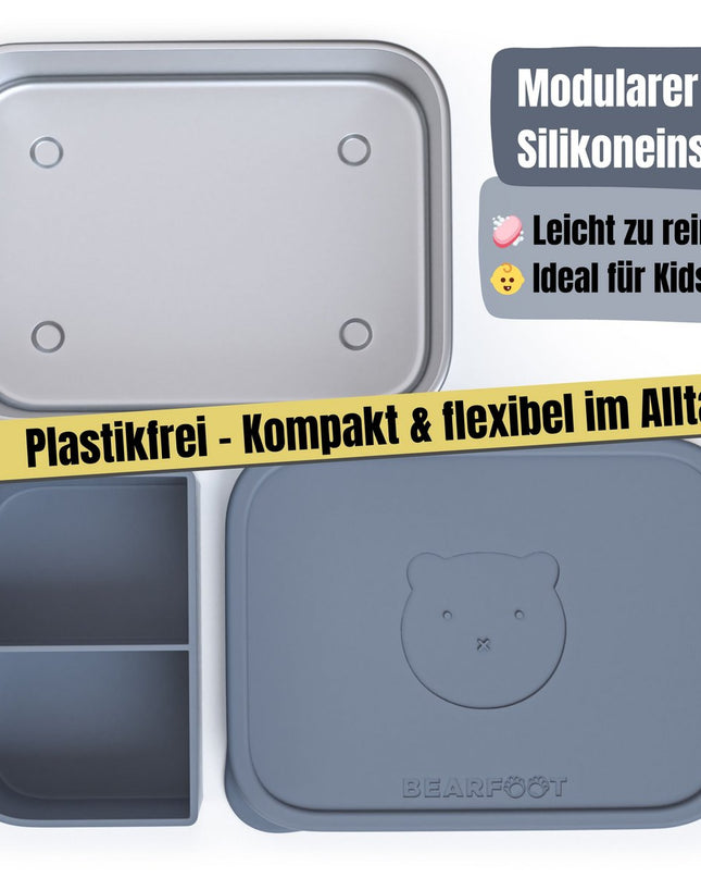 Lunchbox für Kinder, Edelstahl mit Silikoneinsatz – blau