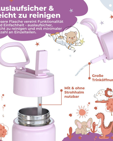 Thermo children's drinking bottle stainless steel - water bottle - thermo - purple sticker