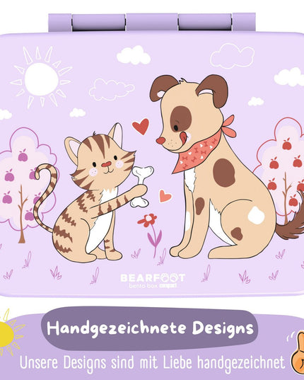 Brotdose mit Themen, auslaufsicher - Hund &amp; Katze Lila