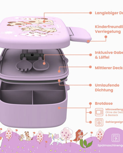 Children's lunch box with compartments, light and leak-proof - Dog &amp; Cat