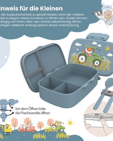 Kinder-Lunchbox mit Fächern, leicht und auslaufsicher – Traktor