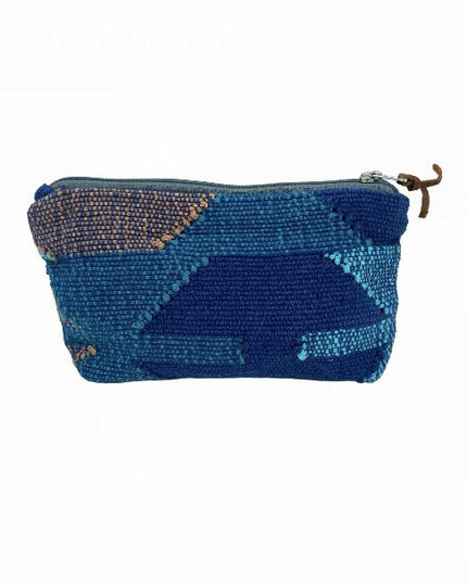 Luna-Leena toilettas klein - blauw - geweven Dhaka katoen - handgemaakt in Nepal