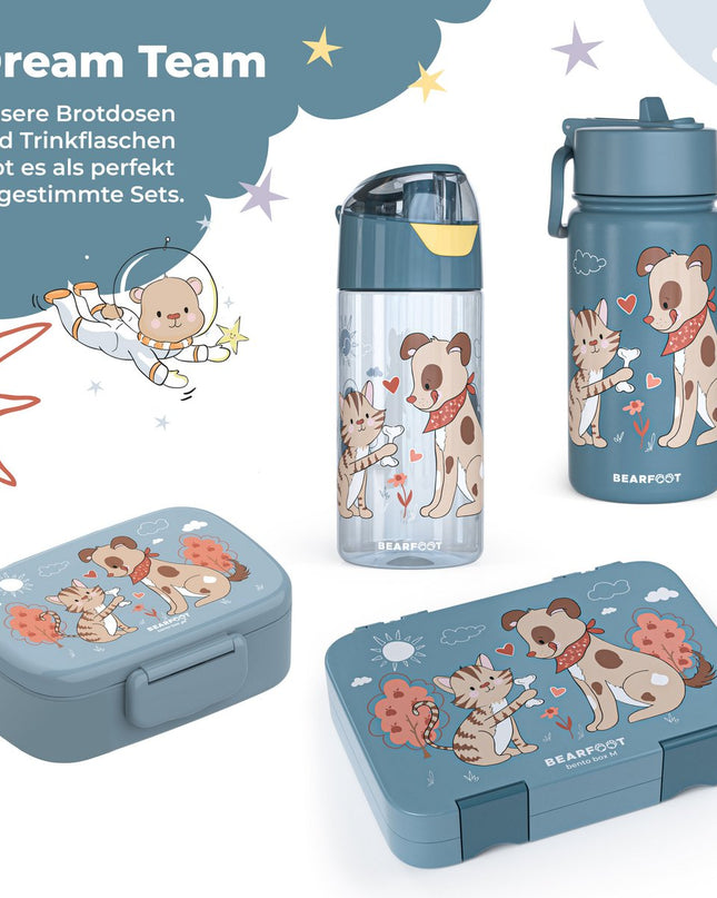 Children's lightweight water bottle - dog &amp; cat blue