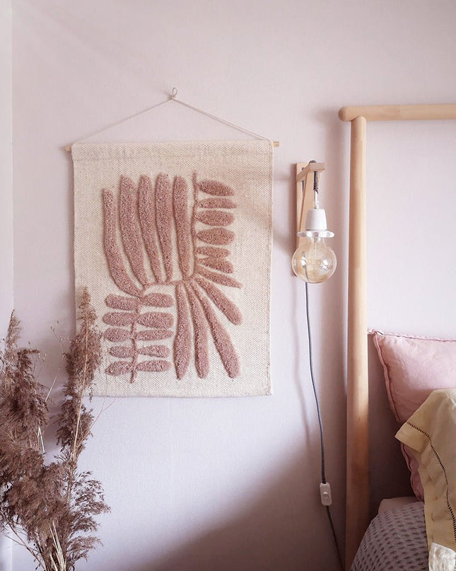 MINERVA NUDE kinderwanddecoratie - Wanddecoratie – Geweven Wol met Reliëf Plantenpatroon, 50x70 cm