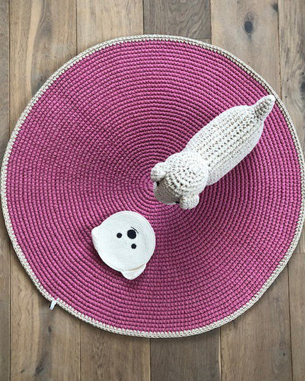 Runder Luna-Leena-Teppich aus rosa Baumwolle, 80 cm Durchmesser, handgehäkelt in Nepal