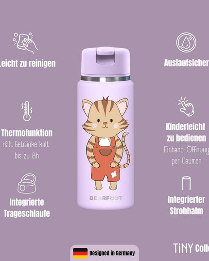 TINY Thermo kinderdrinkfles bidon RVS - kat paars - 200ml