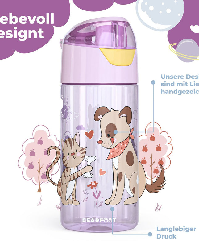 Children's lightweight water bottle - dog &amp; cat pink
