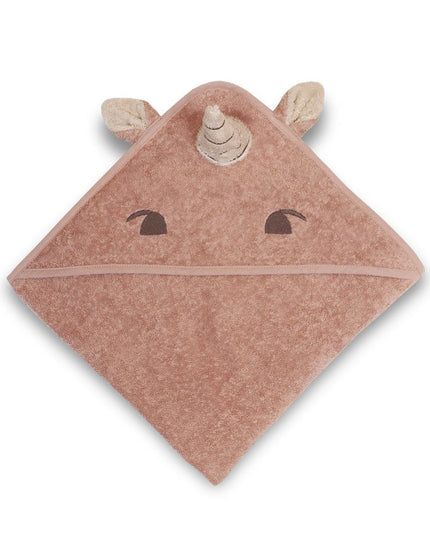 Aki Baby baddoek handdoek met capuchon/kap – 100% Biologisch Katoen, Roze Eenhoorn, 70x70 cm