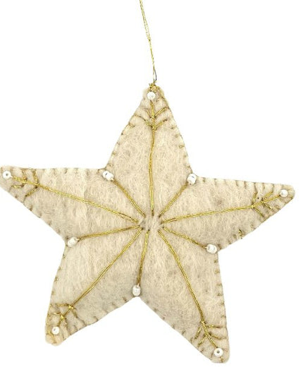 Luna-Leena sterhanger gebroken wit & goud - wolvilt - handgemaakt in Nepal