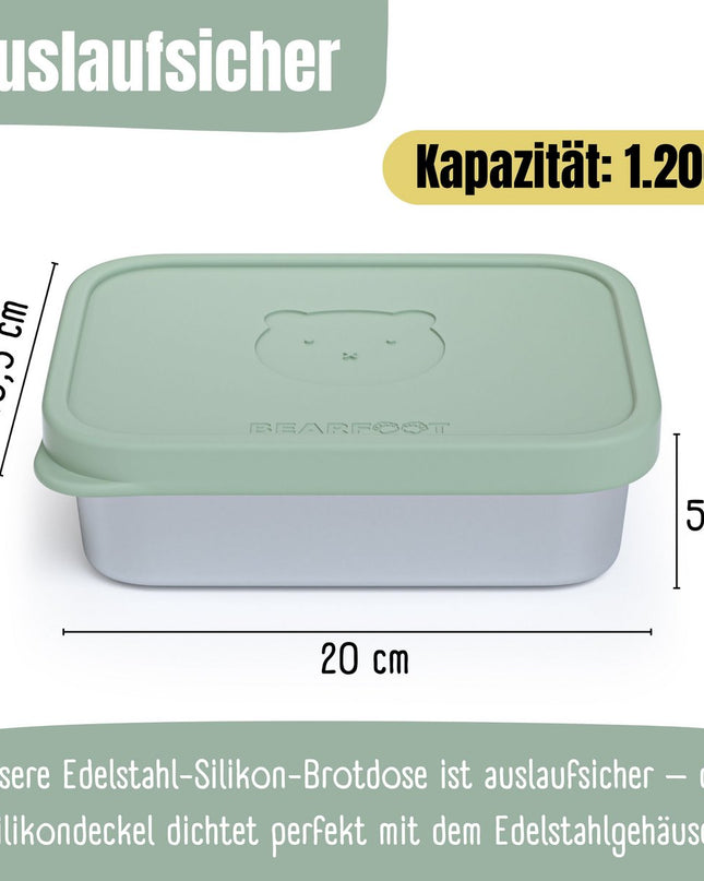 Kinder-Lunchbox aus Edelstahl mit Silikoneinsatz – Salbei