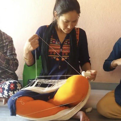 Luna -Leena opbergmand  High met Off White Stripes - Jute & Cotton - H30cm - Hand Crochet in Nepal