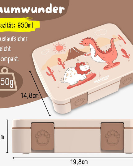 Laubbehälter mit Fächern, leicht und auslaufsicher – Dino-Braun