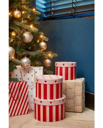 Opbergdoos - Set van 3 - H14 x Ø21 cm - Papier - FSC Mix - Rood kerst 2025