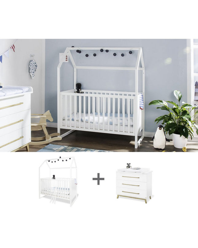 Startset 'Hilda & Riva' breed, wit
2 delen: huisbed, brede commode