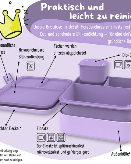 Sustainable Bento COMPACT lunch box - with compartments, leak-proof, BPA-free - purple sticker