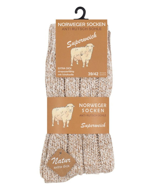 green-goose Noorse Wollen Sokken - Met Anti-Slipzool - 2 Paar - Bruin - 36% - unisex