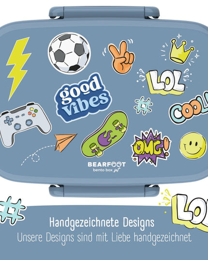 Kinder-Lunchbox mit Fächern, auslaufsicher – Aufkleber, blau